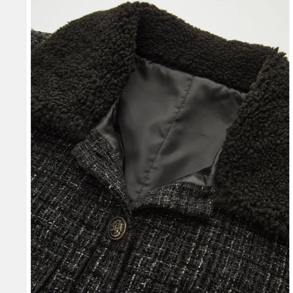 COMMENSE Black Fur Collar Tweed Blazer Belted Dress NWT - Picture 14 of 14
